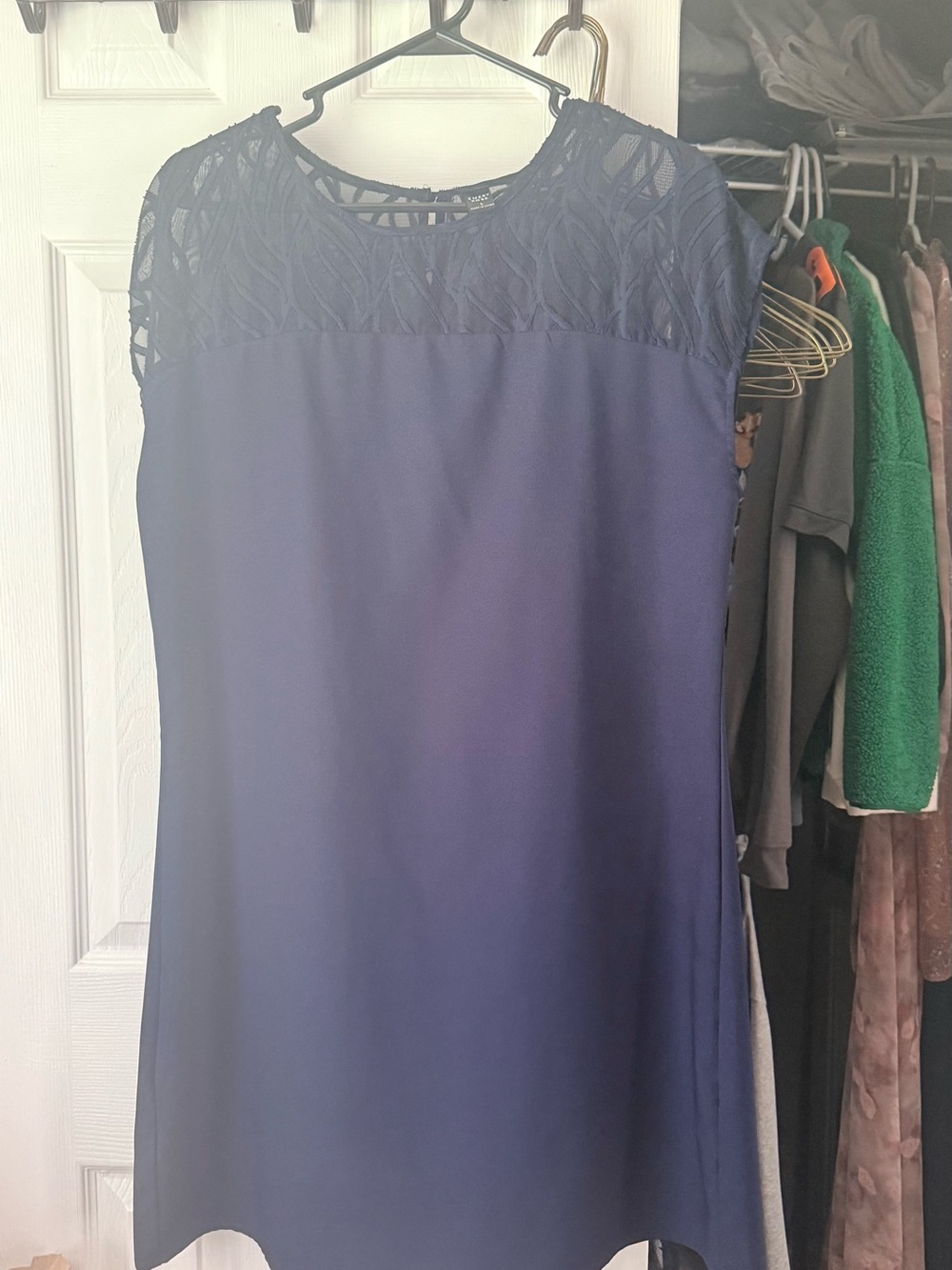 Navy Lace-Yoke Mini Dress